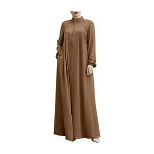 Women's Modest Zipper Stand Collar Loose Dress, Long Sleeve Casual Dress with Fashion Chiffon Hijabs Pack for Women