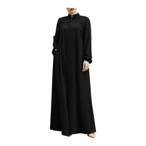 Women's Modest Zipper Stand Collar Loose Dress, Long Sleeve Casual Dress with Fashion Chiffon Hijabs Pack for Women