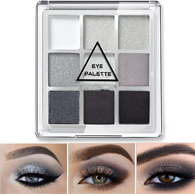 Black Grey Silver Smokey 9 Colors Cool Toned Matte Glitter Eyeshadow Palette