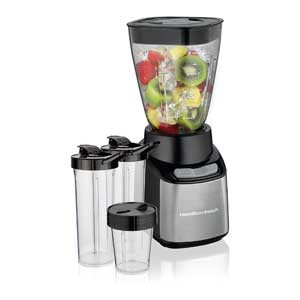 Hamilton Beach Stay or Go Blender, 1L Jar, 250ml Grinding Jar, Two 500ml Portable Smoothie Cups, Shatterproof Tritan Jars, 250 Watts, Stainless Steel, 52400-Sau, 2-Year Limited Warranty
