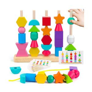 AM ANNA Wooden Beads Sequencing Toy Set 2-5 Year Old