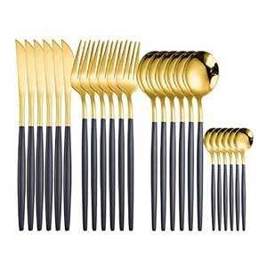 Stainless Steel Western Cutlery Set - 24 Pieces (Black)