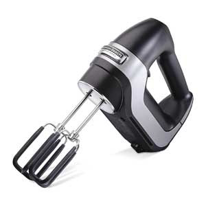 Hamilton Beach Professional 7-Speed Electric Hand Mixer with Digital Display, Quiet DC Motor, Beater, Whisk, Dough Hook, Snap-On Storage Case, 200 Watts, Black, 62655-SAU, 5-Year Limited Warranty
