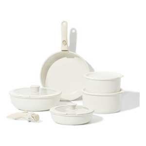 CAROTE Nonstick Cookware Set, Detachable Pots and Pans, Granite Non Stick, Suitable for All Stoves, Dishwasher/Oven Safe, 11 Pieces (White)