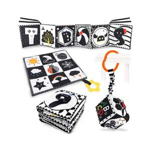 KUANGO 3 Pcs Black and White High Contrast Baby Toys 0-3 Months for Newborn