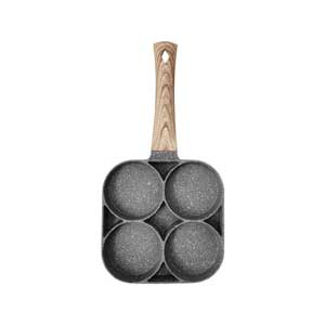 ECVV 4 Hole Omelet Pan for Burger Eggs Ham Pancake Maker Wooden Handle Frying Pot Non-Stick Cooking Breakfast