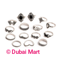 Shining Diva Fashion Non Precious Base Metal Boho Midi Finger Ring for Girls - Set of 15 (Silver)